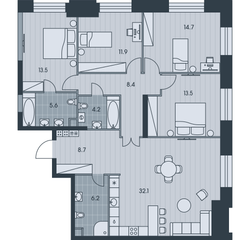 5-комнатная 118 м2 в ЖК Ever корпус null этаж 11