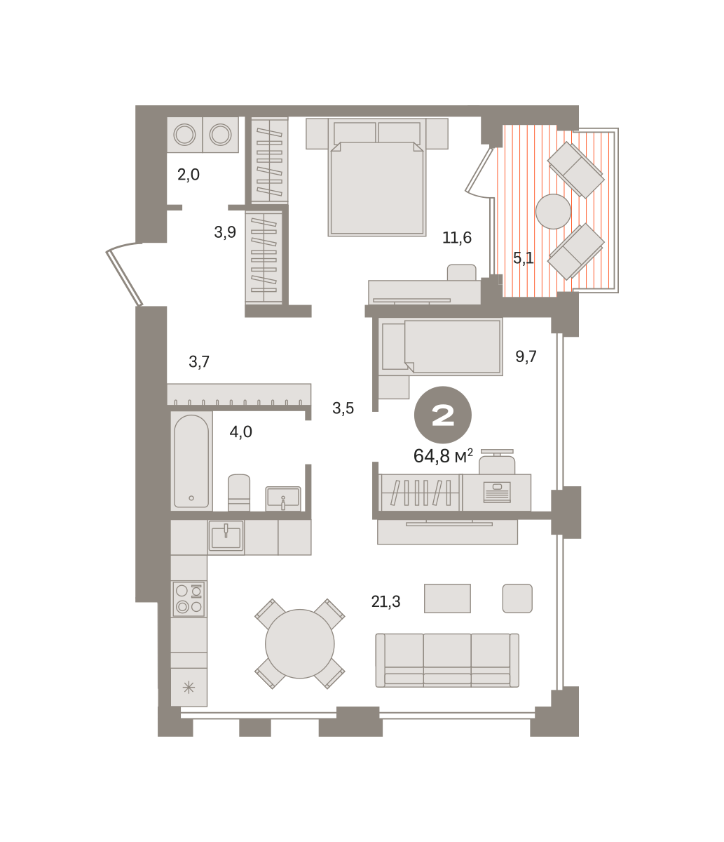 2-комнатная 64 м2 в ЖК Дом А корпус null этаж 6