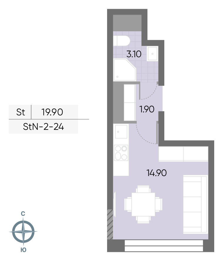 Студия 19 м2 в ЖК Wave корпус null этаж 24