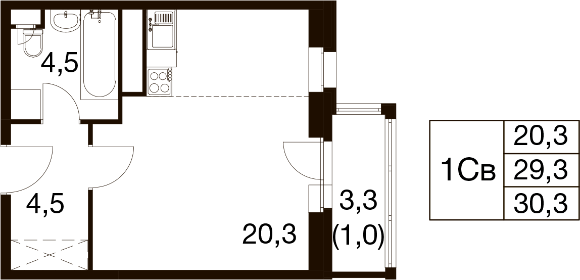 Студия 29 м2 в ЖК Идеал корпус null этаж 15