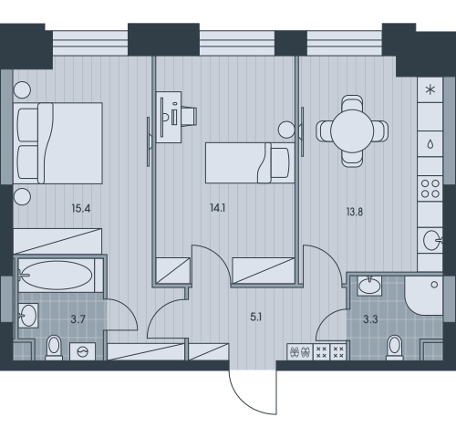 2-комнатная 55 м2 в ЖК Ever корпус null этаж 23