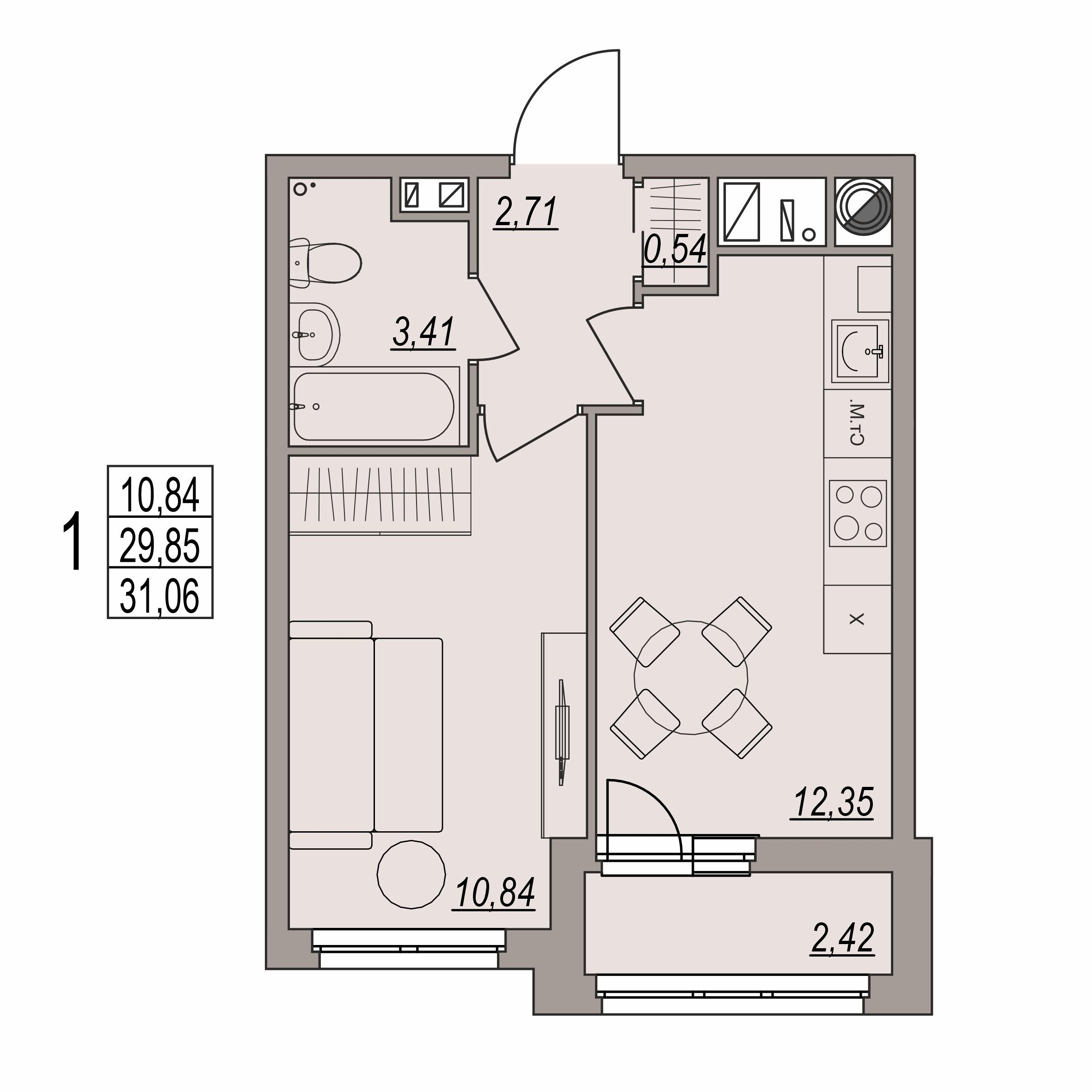 1-комнатная 31 м2 в ЖК Сердце города корпус null этаж 6