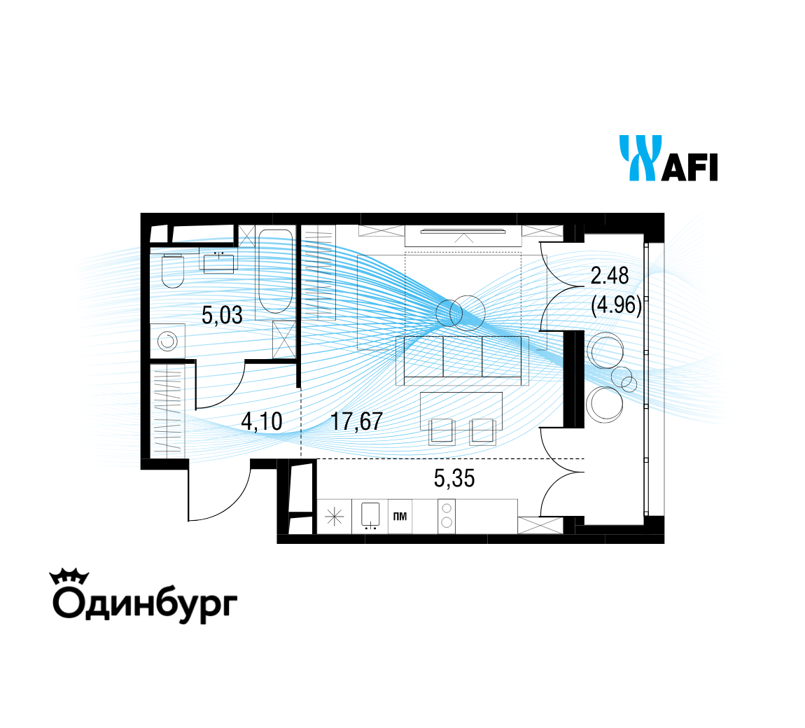 Студия 34 м2 в ЖК Одинбург корпус null этаж 10