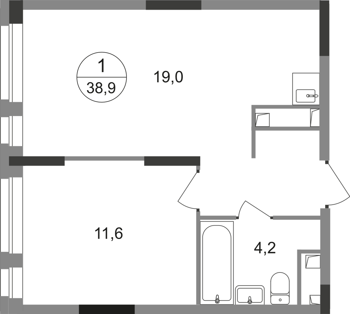 1-комнатная 38 м2 в ЖК Первый Московский корпус null этаж 3