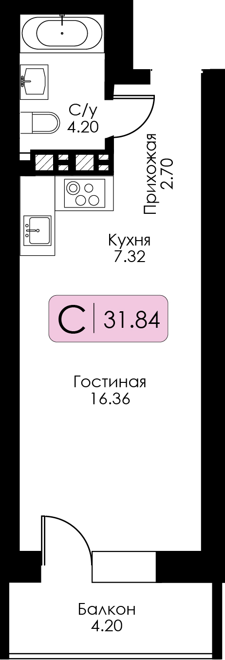 Студия 31 м2 в ЖК Урбан Парк корпус null этаж 11