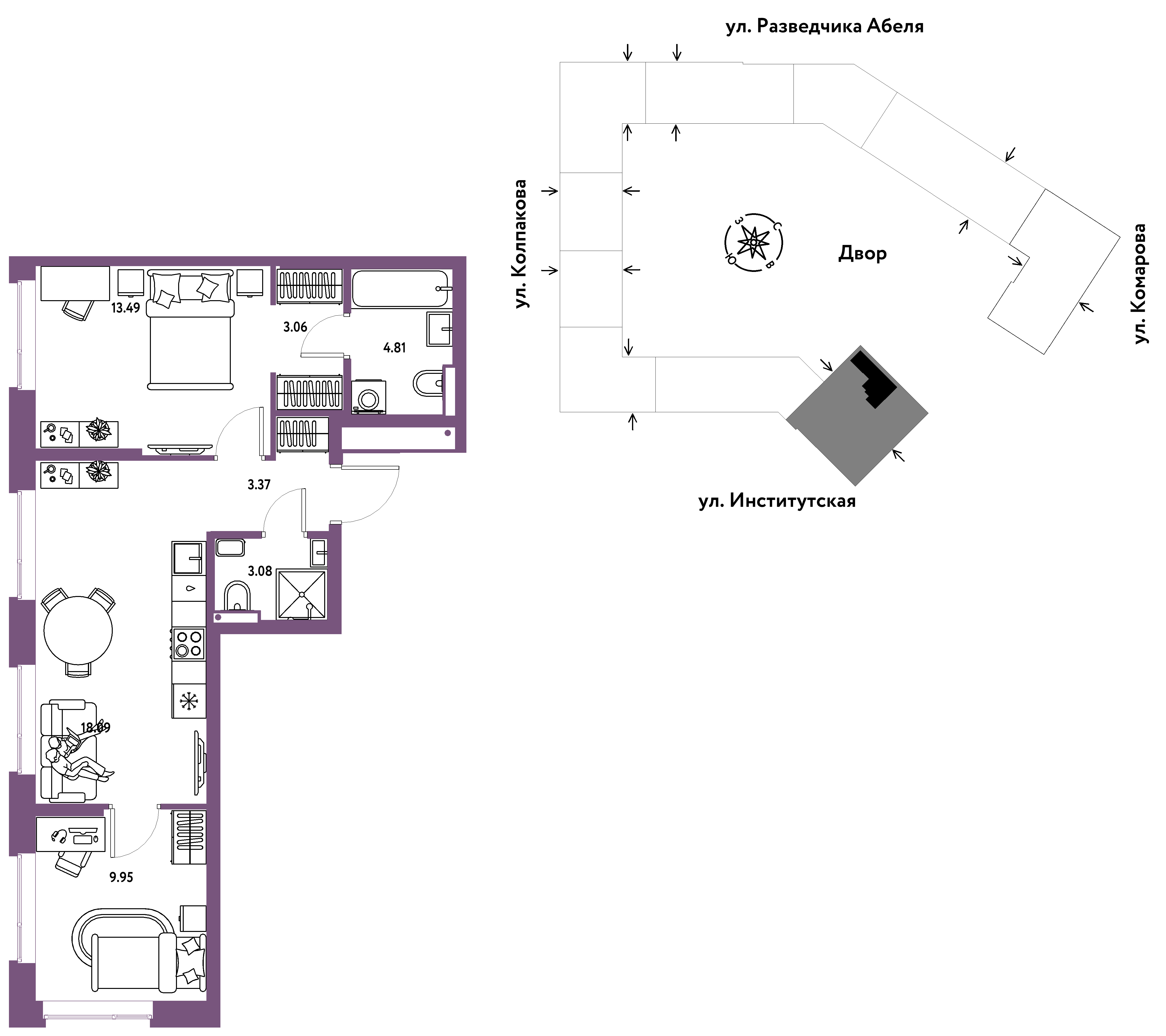 Студия 55 м2 в ЖК Страна.Парковая корпус null этаж 15