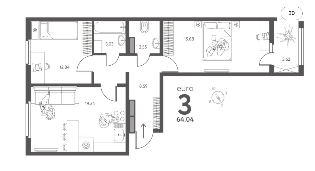 2-комнатная 60 м2 в ЖК undefined корпус null этаж 11