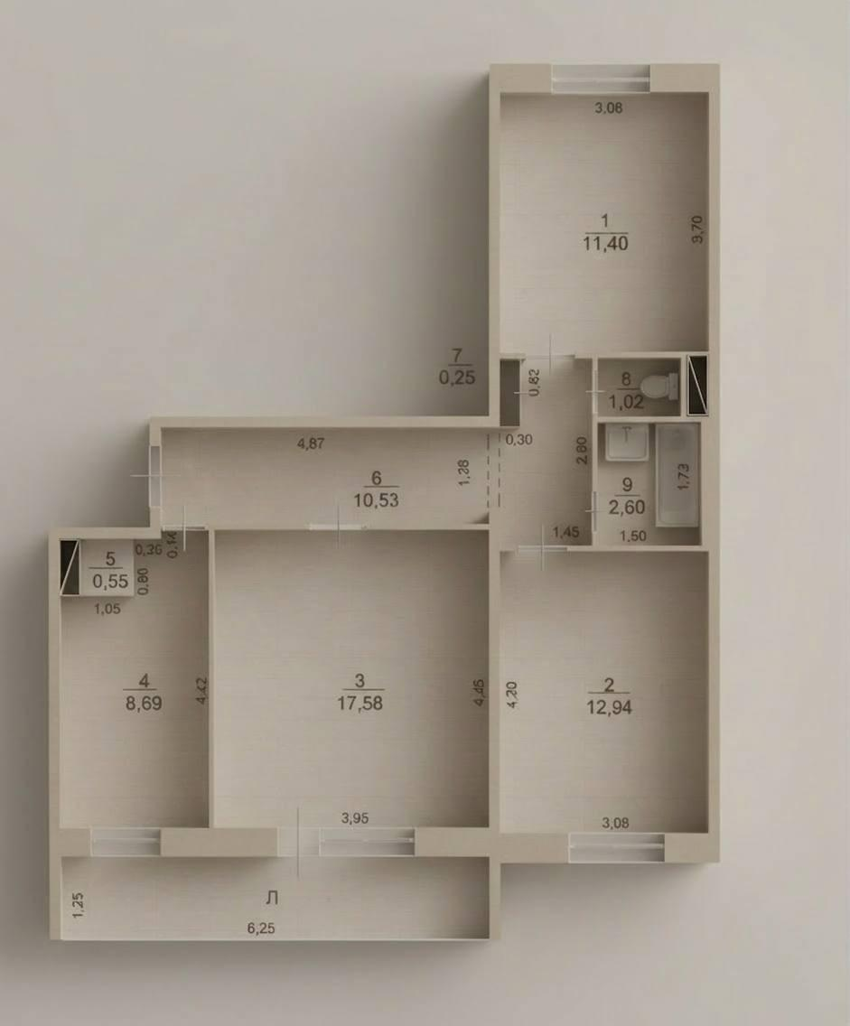 3-комнатная 65.6 м2 в ЖК undefined корпус null этаж 10