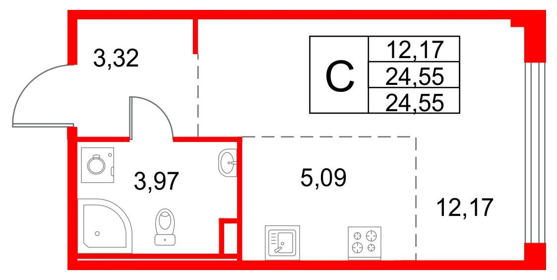 Студия 24 м2 в ЖК Кронфорт. Центральный корпус null этаж 2
