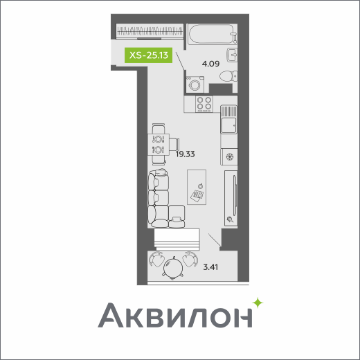 Студия 25 м2 в ЖК Аквилон Роса корпус null этаж 5