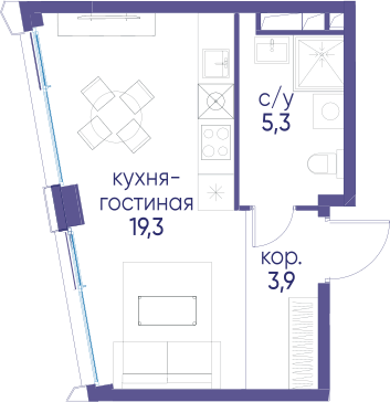 Студия 28 м2 в ЖК Остров корпус null этаж 2