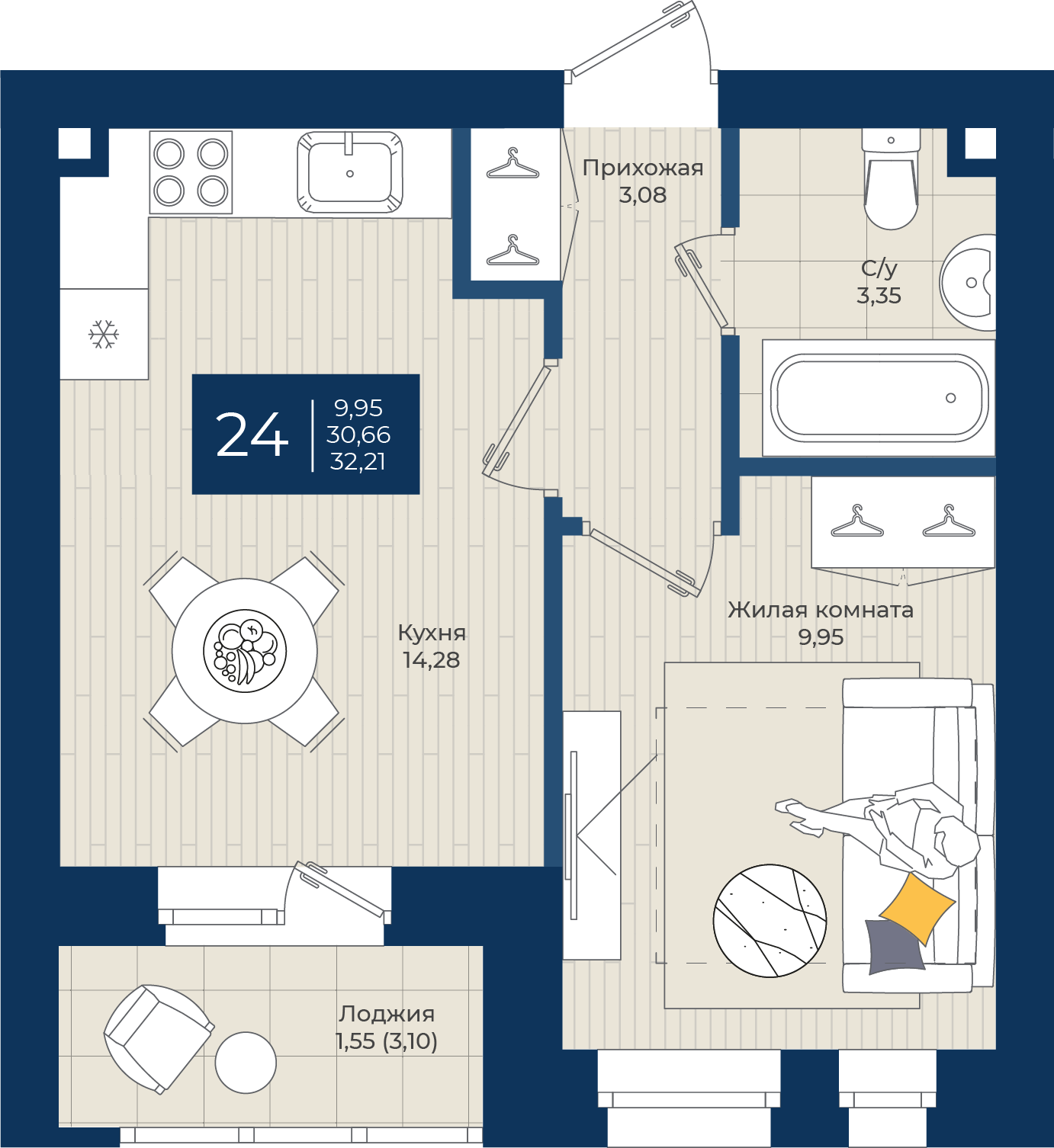 1-комнатная 32 м2 в ЖК Чехова корпус null этаж 1