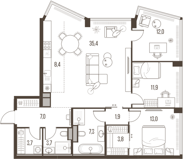 4-комнатная 108 м2 в ЖК High Life корпус null этаж 28