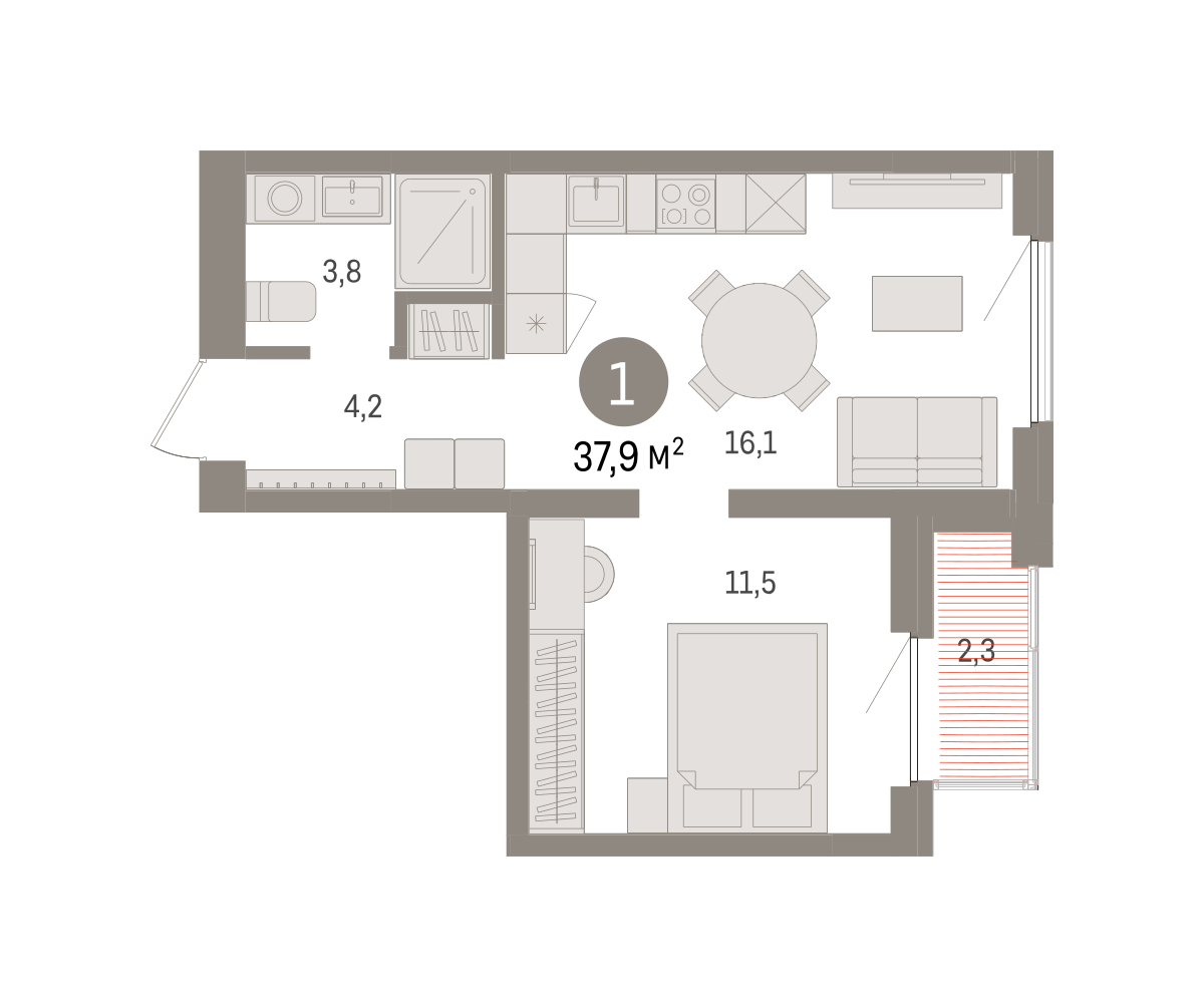 1-комнатная 37 м2 в ЖК Зарека корпус null этаж 14