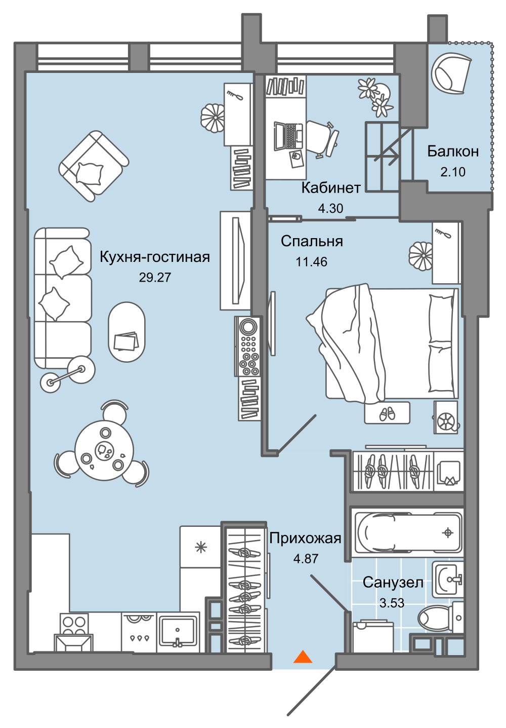 2-комнатная 54 м2 в ЖК Камаполис корпус null этаж 6