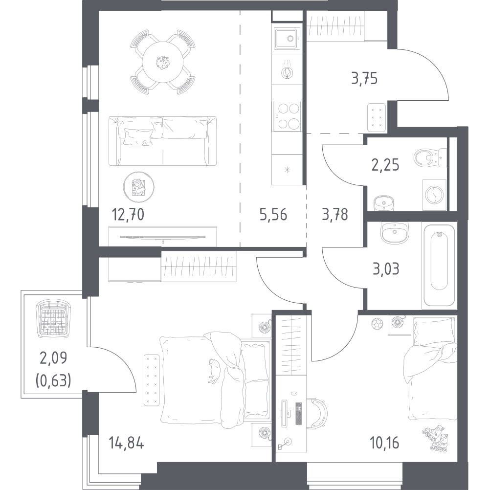 Студия 56 м2 в ЖК Горки Парк корпус null этаж 3