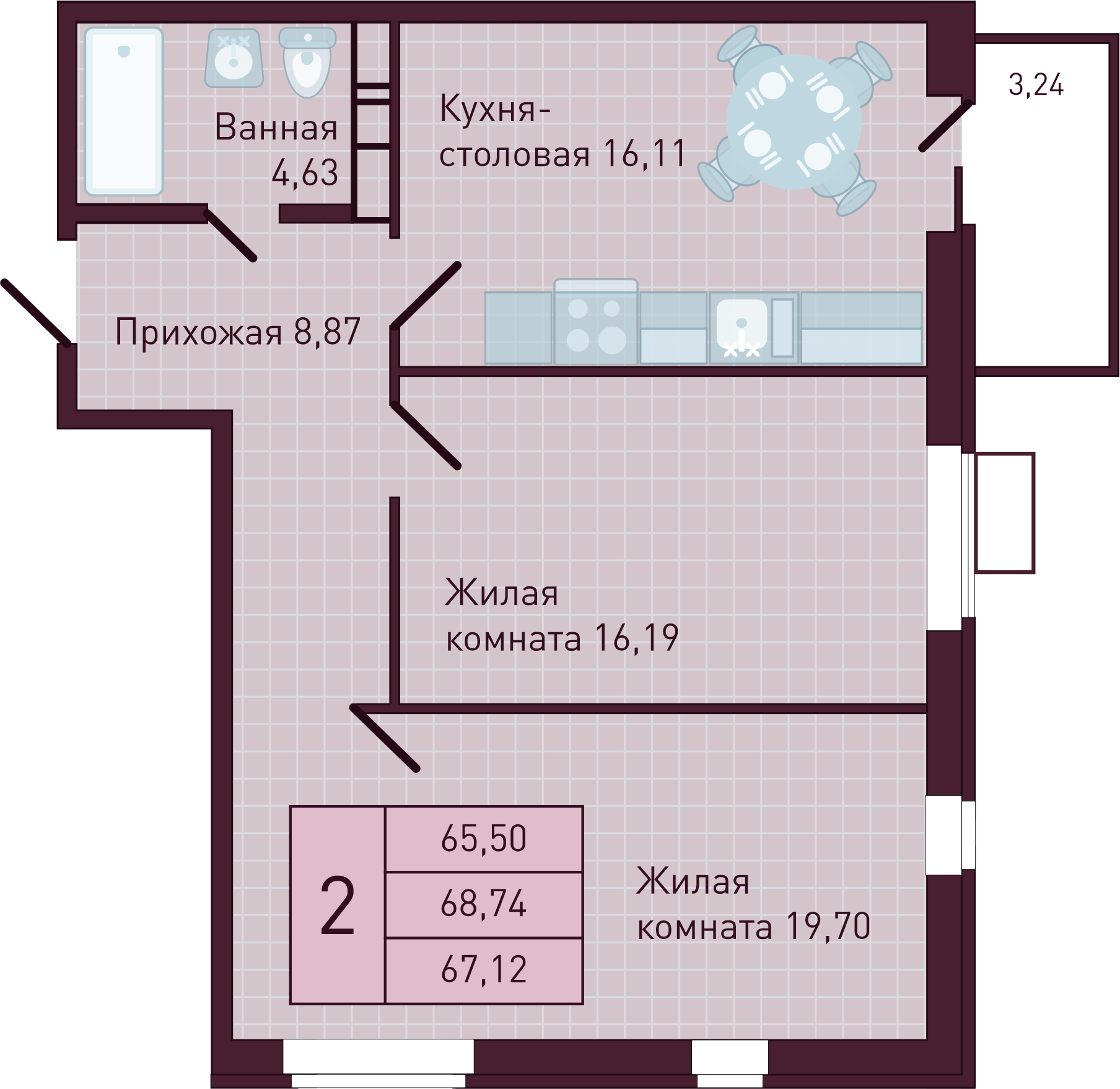 2-комнатная 67 м2 в ЖК Бетховен корпус null этаж 11