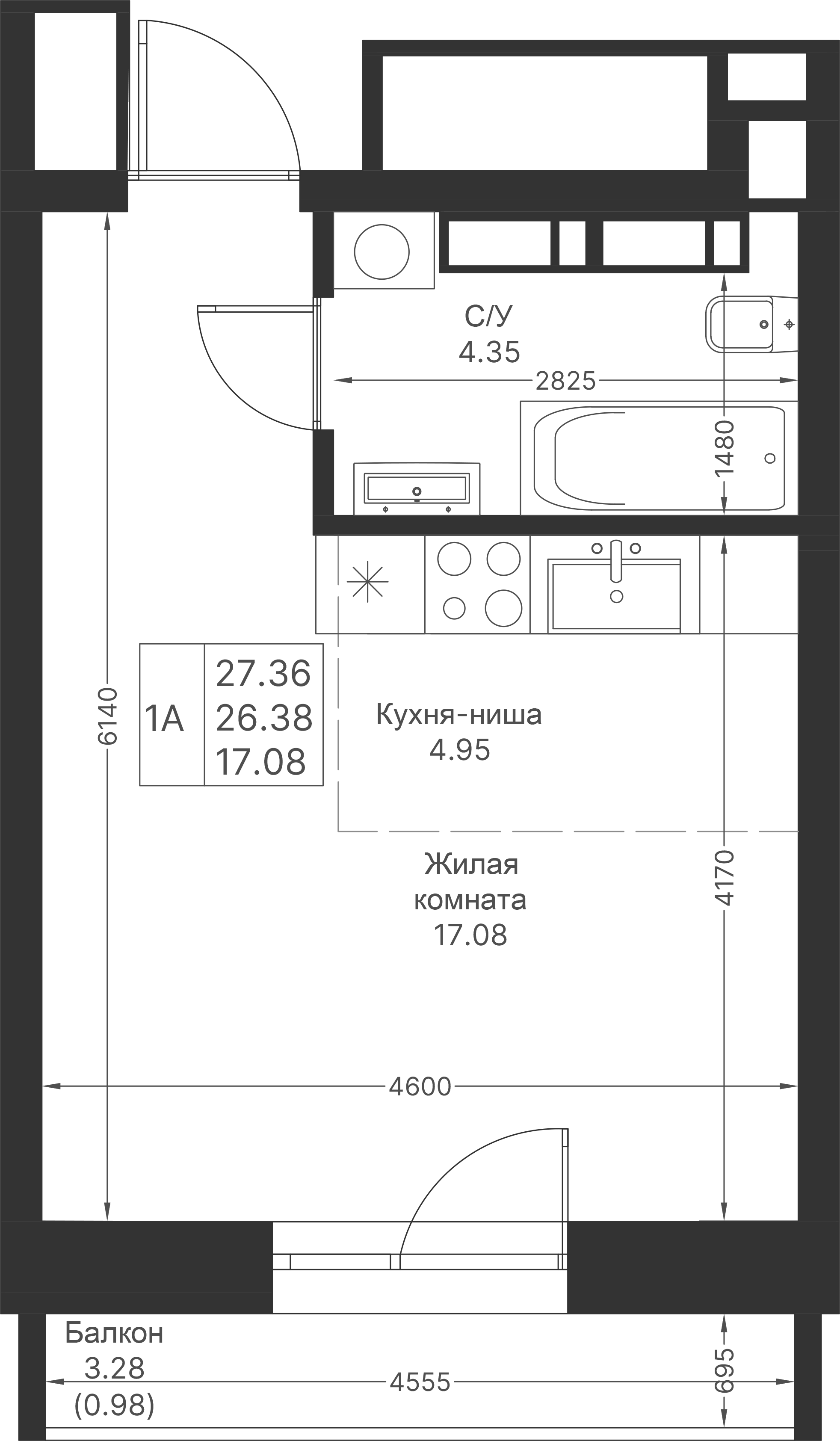 Студия 27 м2 в ЖК Мой Ритм корпус null этаж 6