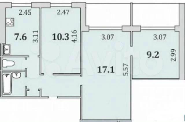 3-комнатная 52.5 м2 в ЖК undefined корпус null этаж 6