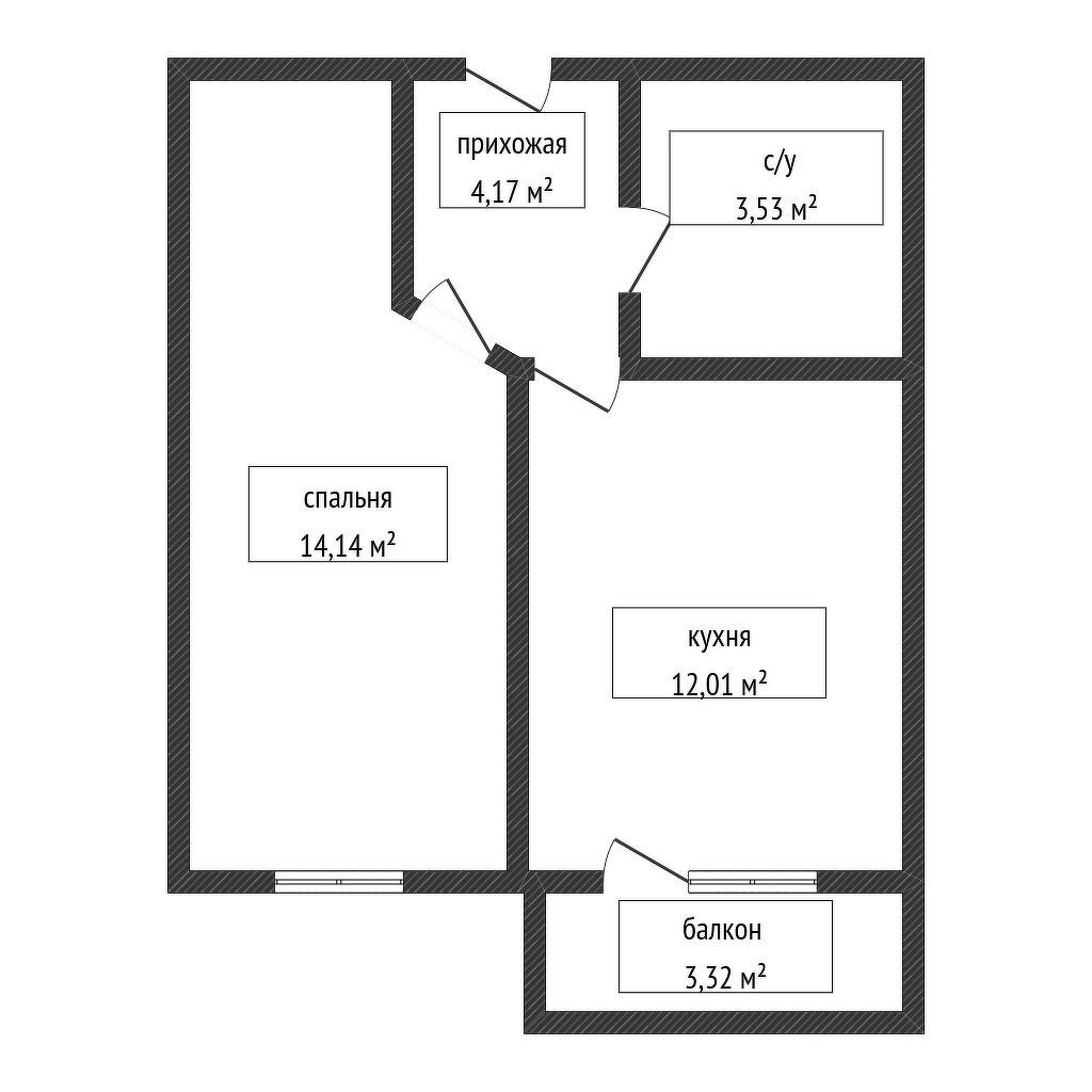 1-комнатная 34.7 м2 в ЖК undefined корпус null этаж 1