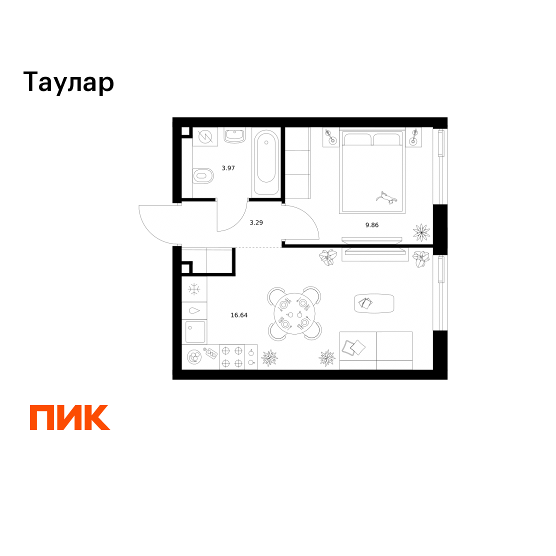 1-комнатная 33 м2 в ЖК Таулар корпус null этаж 22