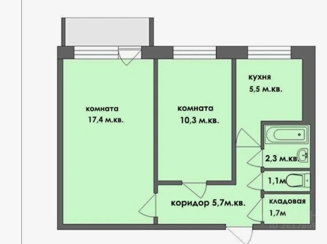 2-комнатная 44.8 м2 в ЖК undefined корпус null этаж 2