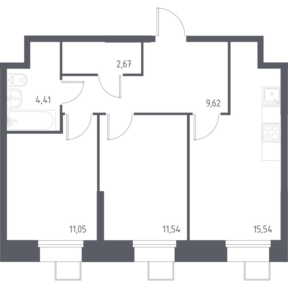 2-комнатная 54 м2 в ЖК Тропарево Парк корпус null этаж 2