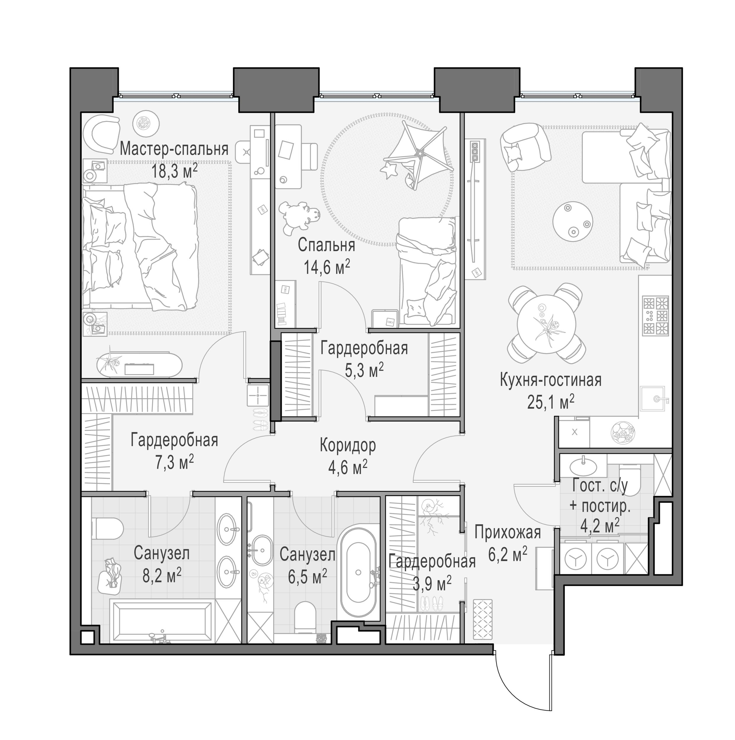2-комнатная 104 м2 в ЖК Роскошный квартал LIFE TIME корпус null этаж 5