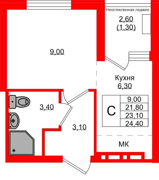 Студия 23 м2 в ЖК Кроны и Волны корпус null этаж 4