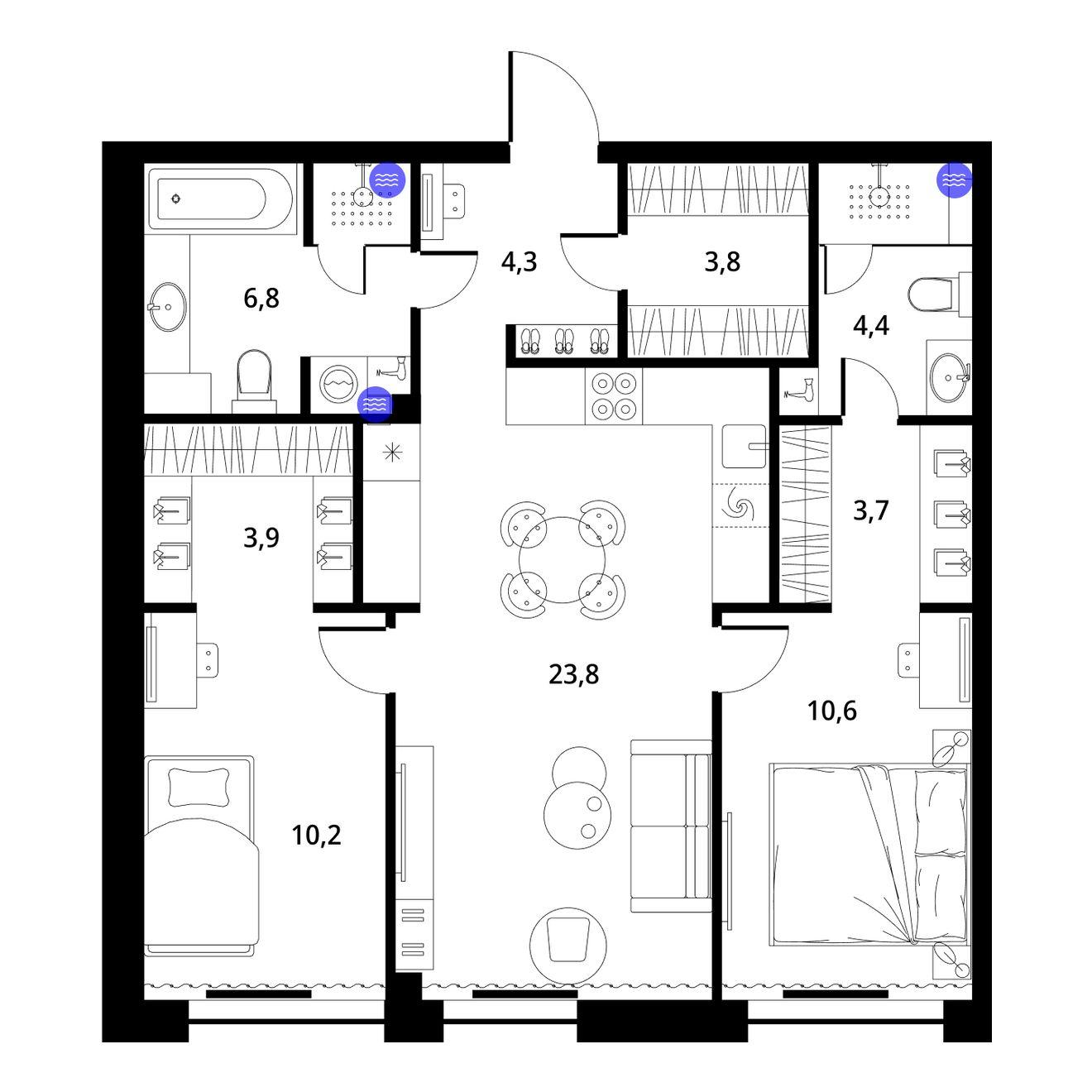 2-комнатная 75 м2 в ЖК ГринЛайт корпус null этаж 3