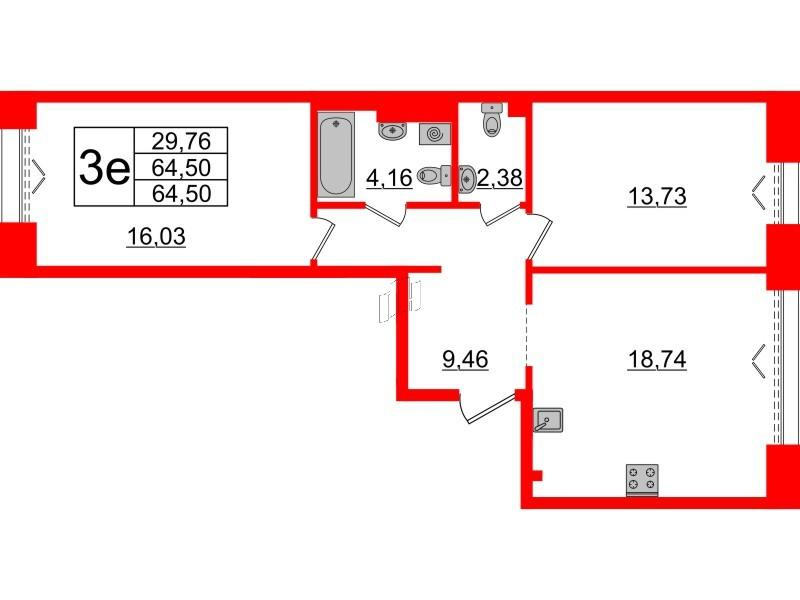 2-комнатная 64 м2 в ЖК Imperial Club корпус null этаж 3
