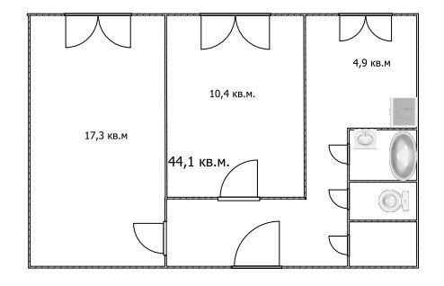2-комнатная 44.1 м2 в ЖК undefined корпус null этаж 2
