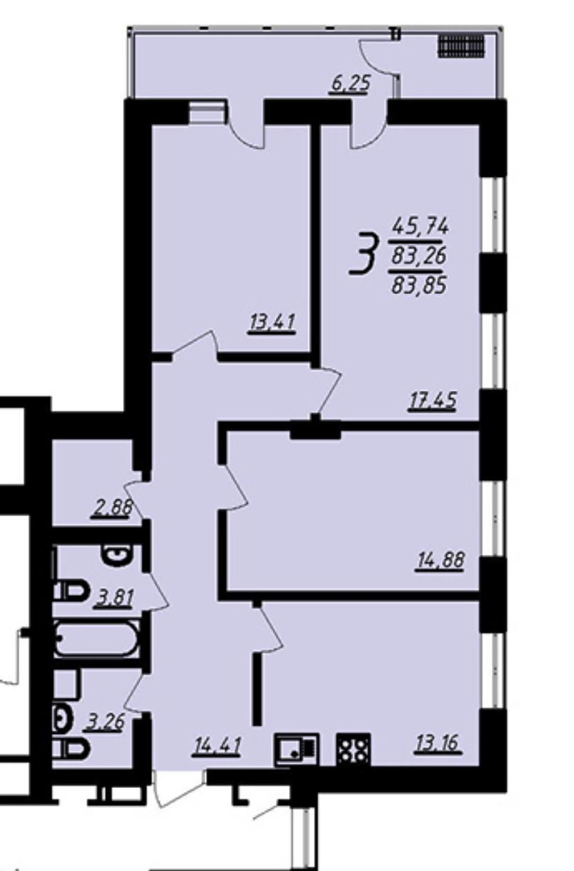 3-комнатная 84.2 м2 в ЖК undefined корпус null этаж 4