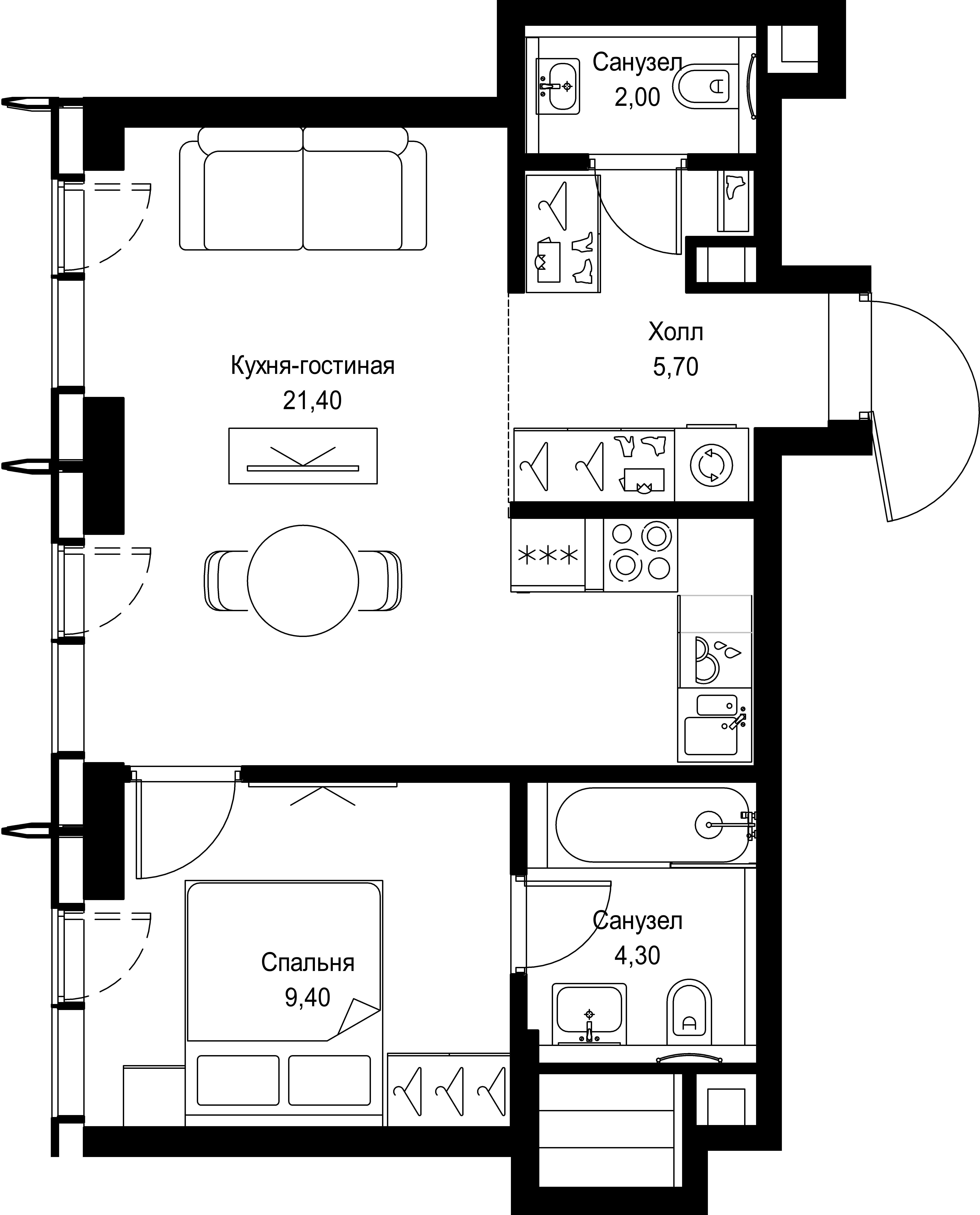 1-комнатная 42 м2 в ЖК CITY BAY корпус null этаж 36