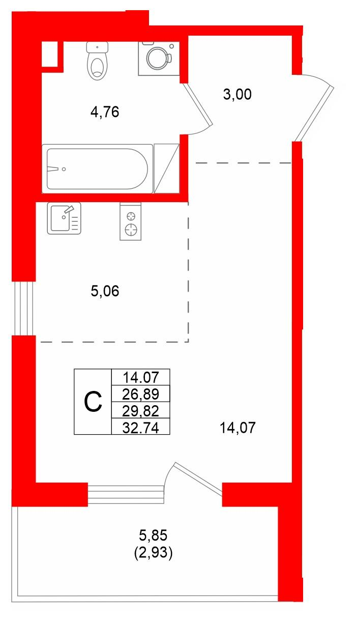 Студия 29 м2 в ЖК IQ Гатчина корпус null этаж 6