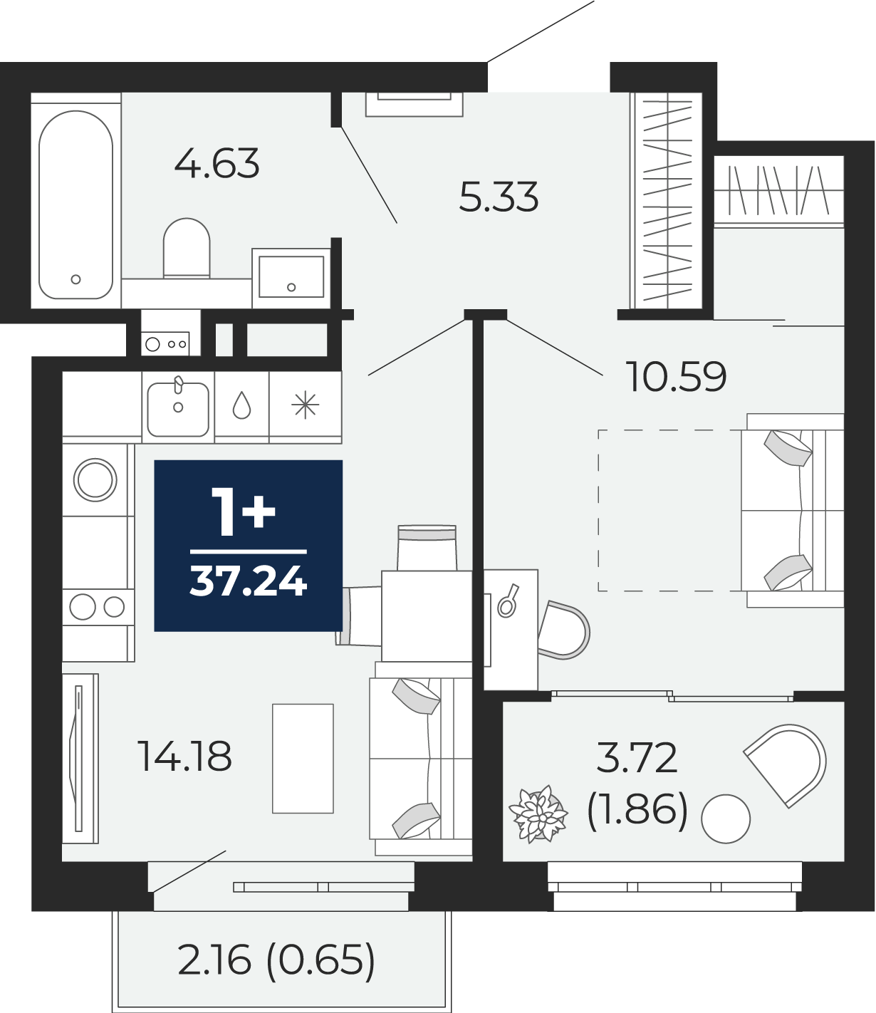 1-комнатная 34 м2 в ЖК Беринг корпус null этаж 11