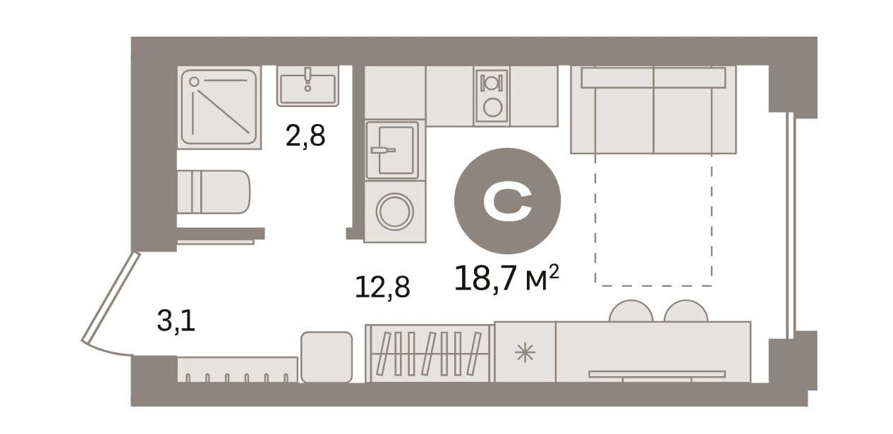 Студия 18.6 м2 в ЖК undefined корпус null этаж 5