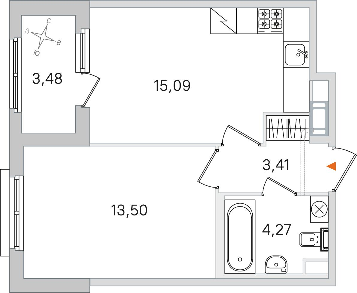 1-комнатная 38 м2 в ЖК Дубровский корпус null этаж 4