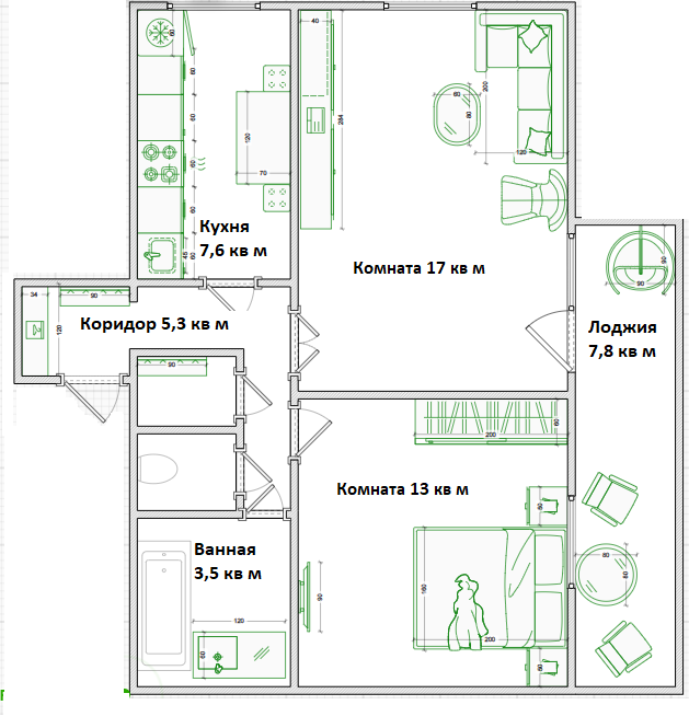 2-комнатная 51 м2 в ЖК undefined корпус null этаж 3