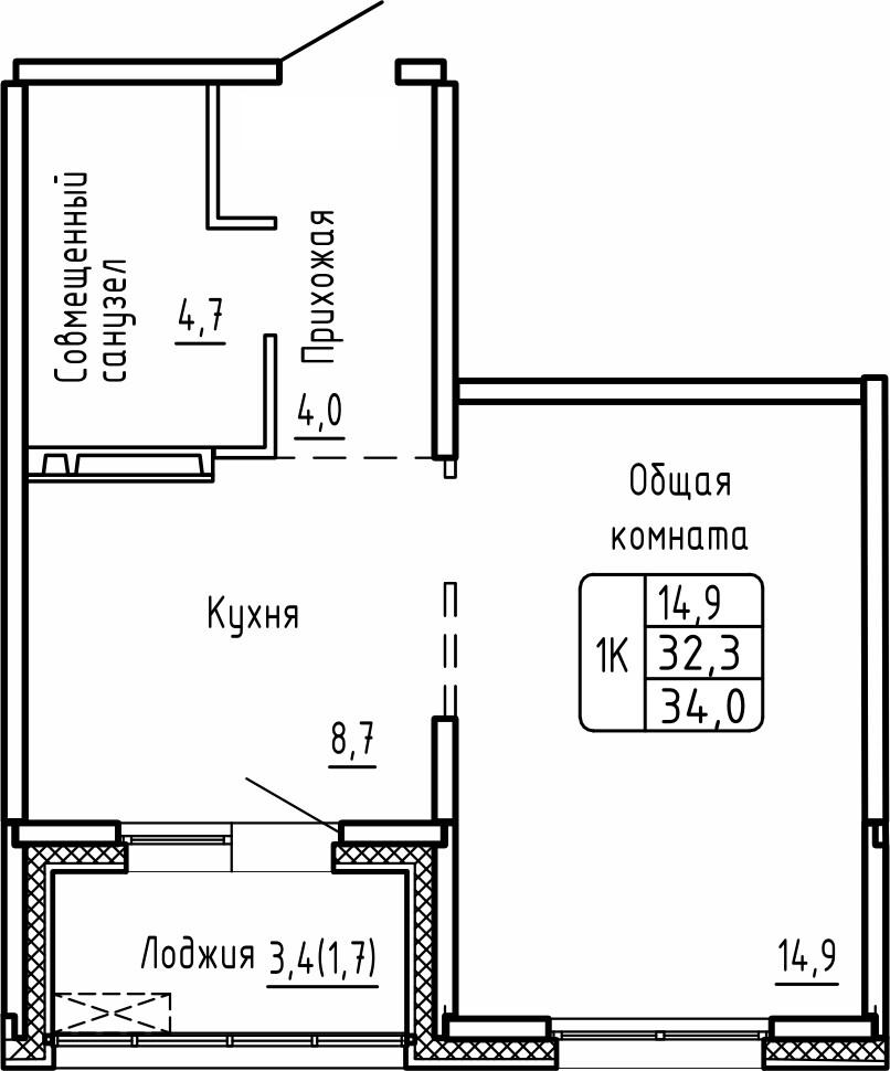 1-комнатная 34 м2 в ЖК Самоцветы корпус null этаж 14