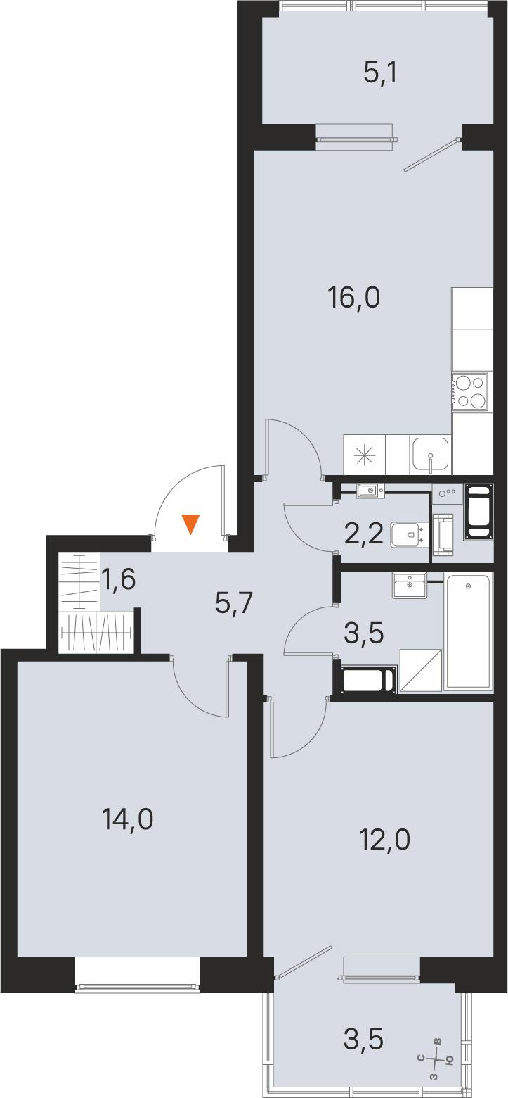 2-комнатная 58 м2 в ЖК М36 корпус null этаж 8