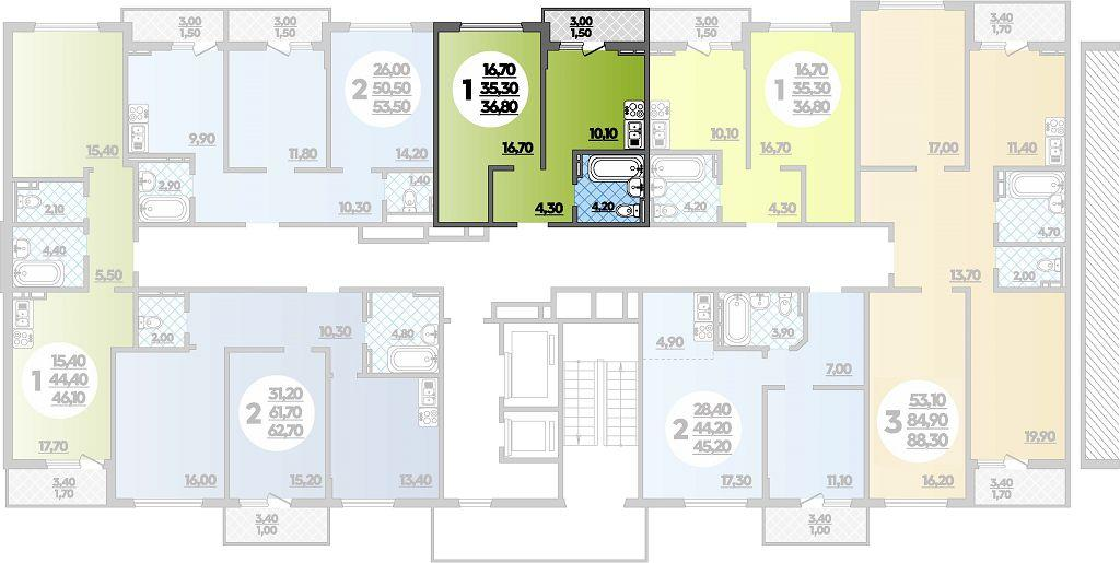 1-комнатная 36 м2 в ЖК Парк у дома корпус null этаж 13