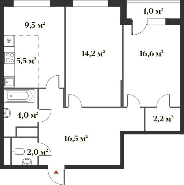 3-комнатная 70 м2 в ЖК Миниполис 8 кленов корпус null этаж 2