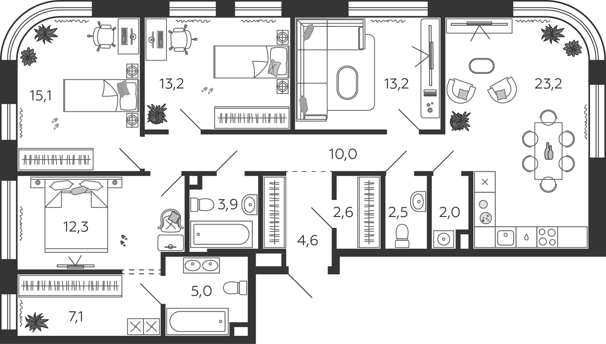4-комнатная 114 м2 в ЖК Shagal корпус null этаж 6