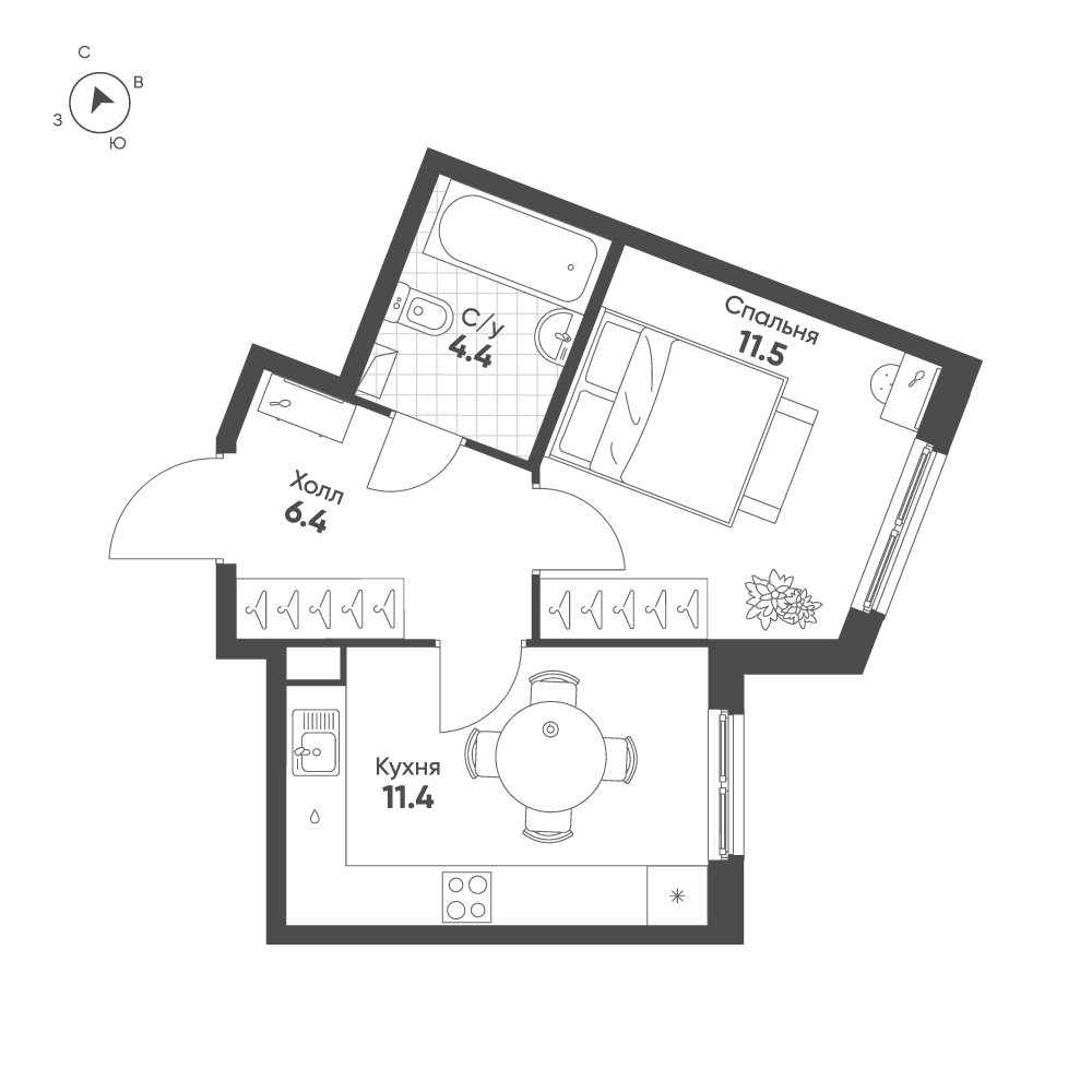 1-комнатная 33 м2 в ЖК Клюква.Парк корпус null этаж 2