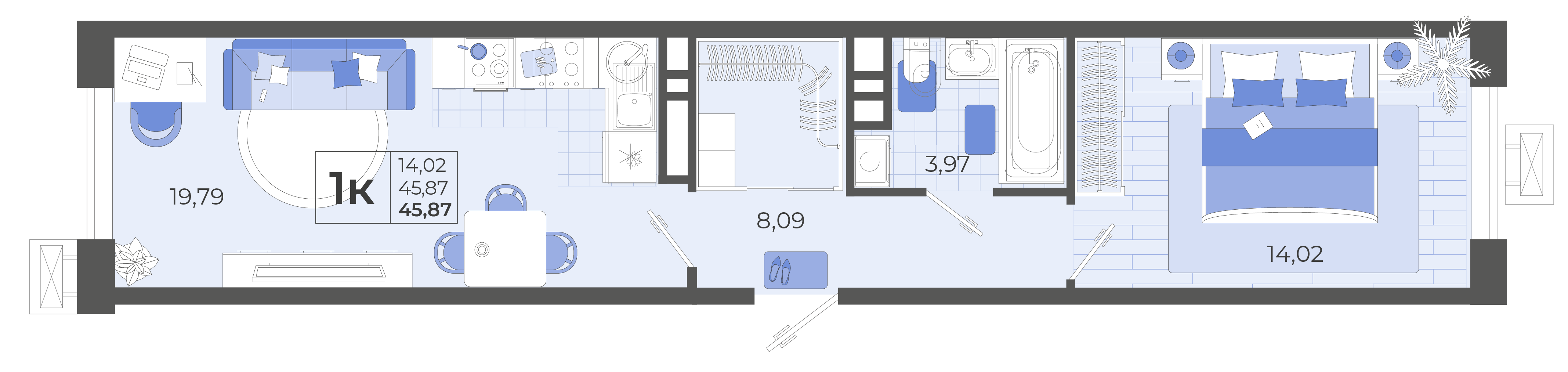 1-комнатная 45 м2 в ЖК Высочество корпус null этаж 12