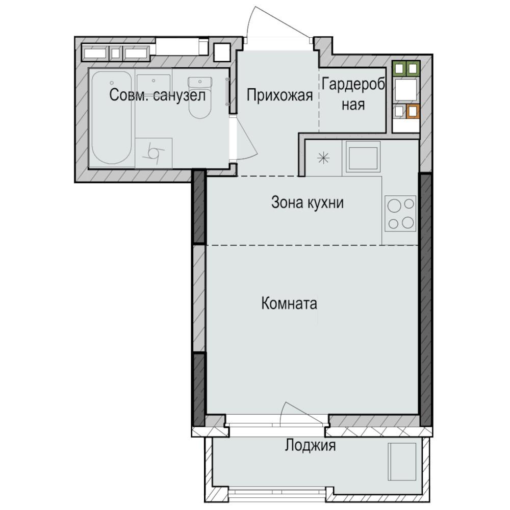 Студия 23 м2 в ЖК Унай корпус null этаж 12
