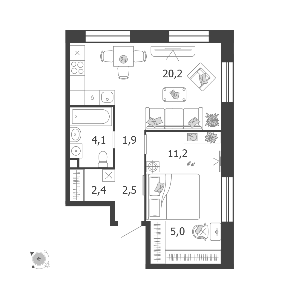 1-комнатная 47 м2 в ЖК Shagal корпус null этаж 18