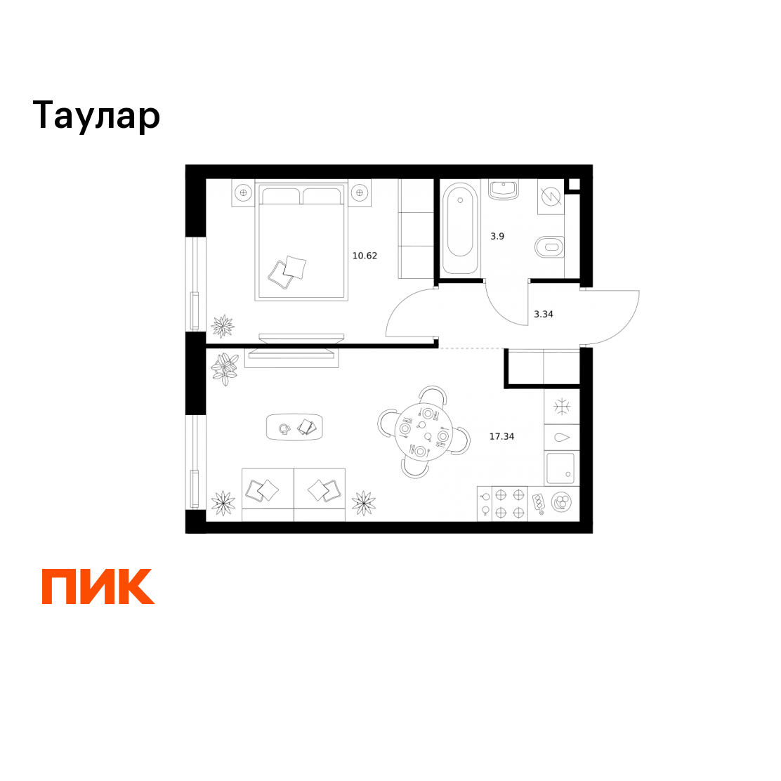 1-комнатная 35 м2 в ЖК Таулар корпус null этаж 14