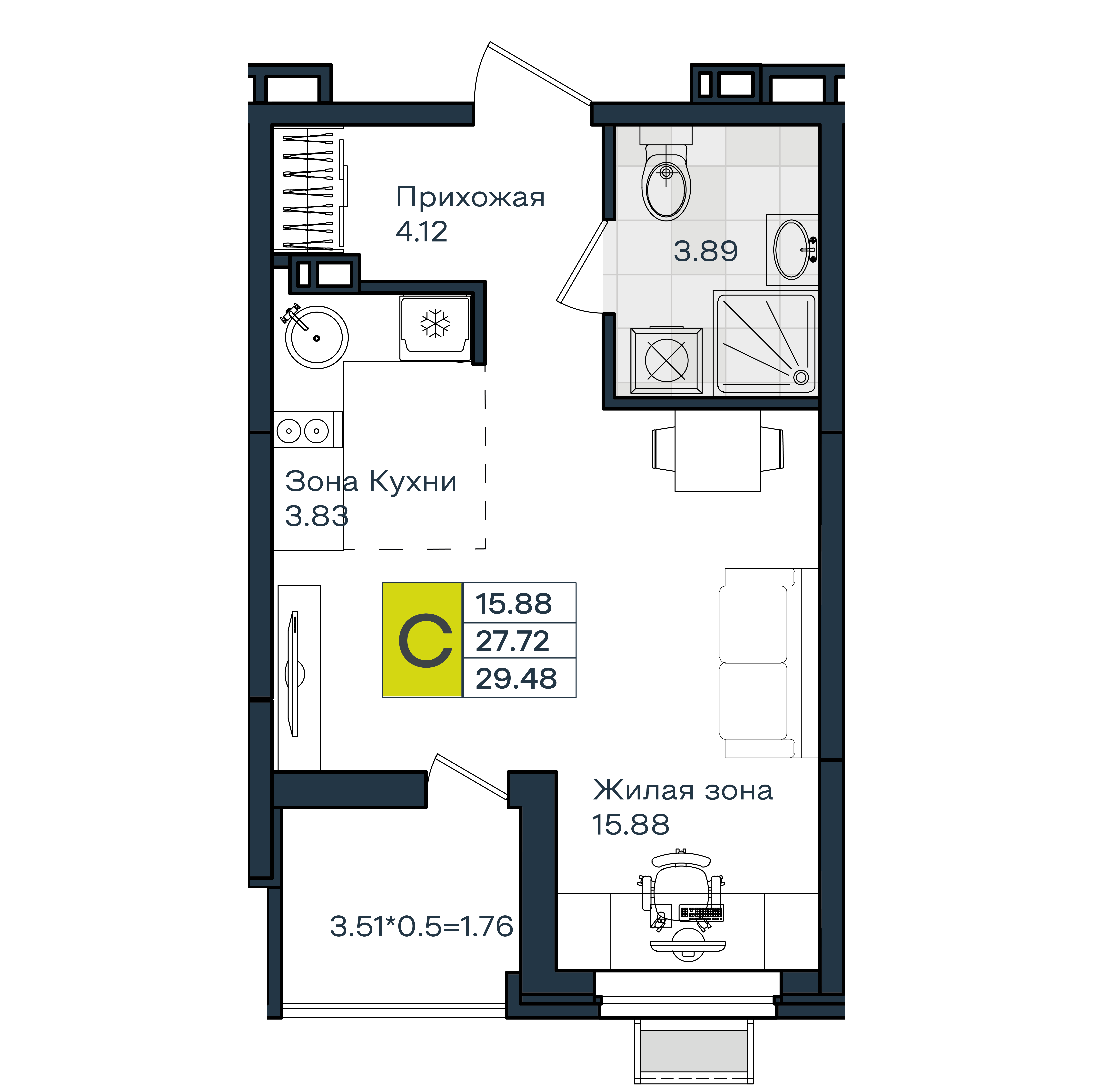 Студия 29 м2 в ЖК МОНО Квартал корпус null этаж 7
